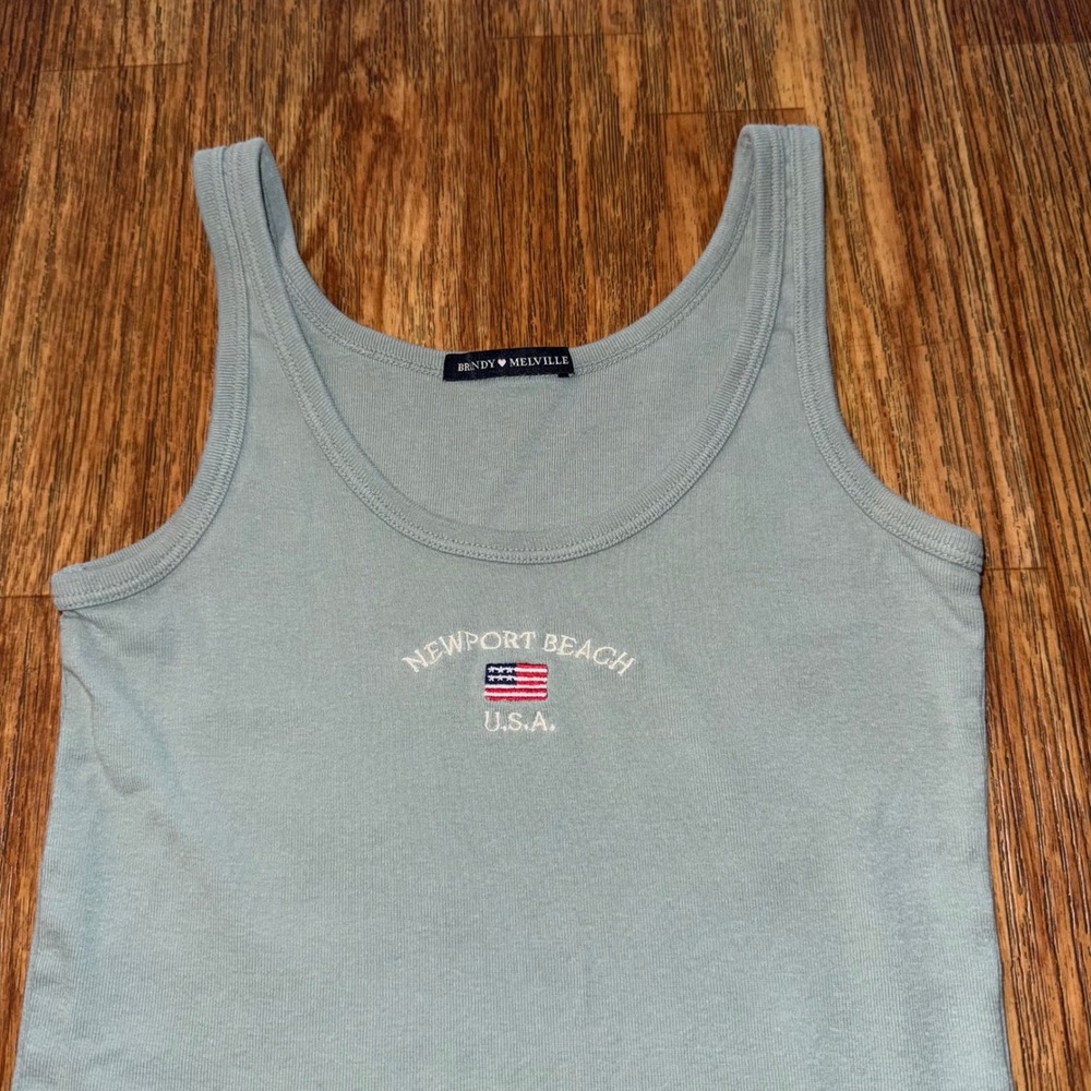 Brandy Melville Tank Top Newport Beach USA Ribbed Blue Y2K Beachcore Soft Girl - Picture 2 of 7